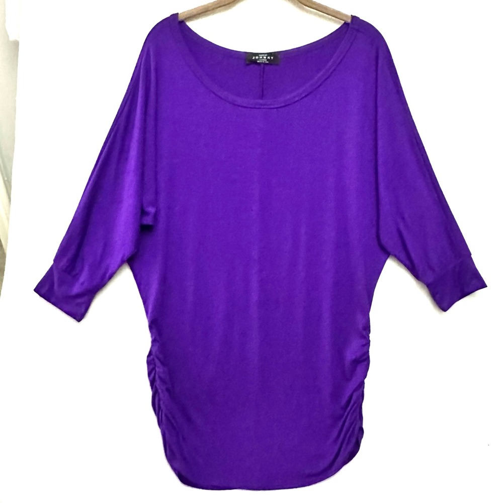 Made by Johnny L Large Purple Dolman Sleeve Ruched Side Tunic Top